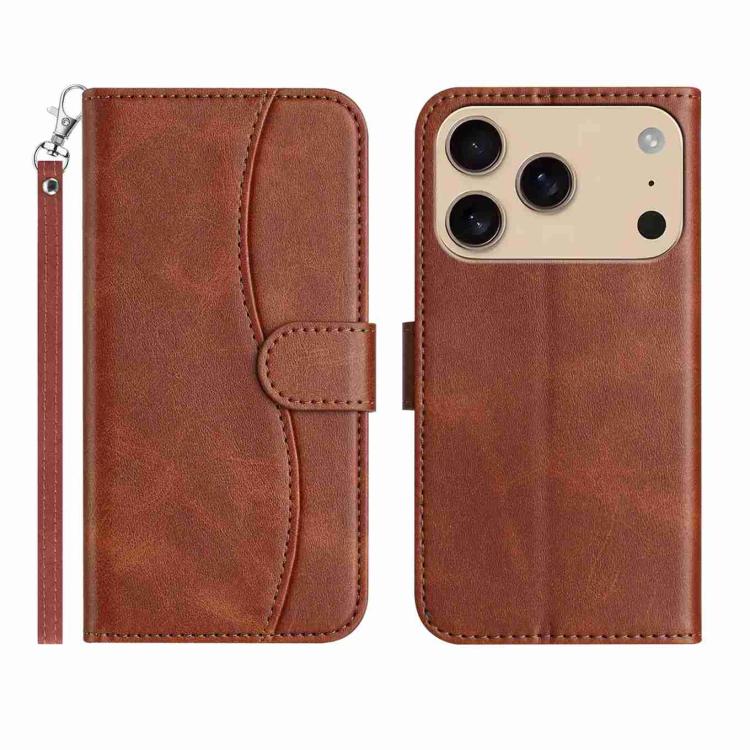 For iPhone 17 Pro Dual-Folded S-shape Leather Phone Case(Coffee)