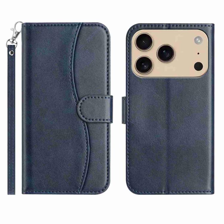 For iPhone 17 Pro Dual-Folded S-shape Leather Phone Case(Navy Blue)