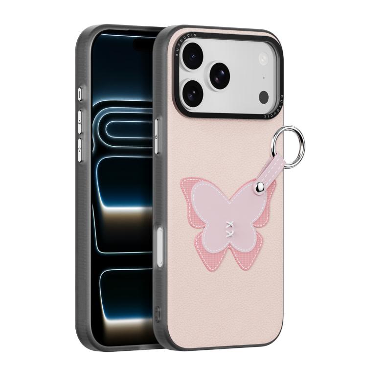 For iPhone 17 Pro DUX DUCIS LUVY Series Phone Case with Finger Ring Buckle(Pink Butterfly)