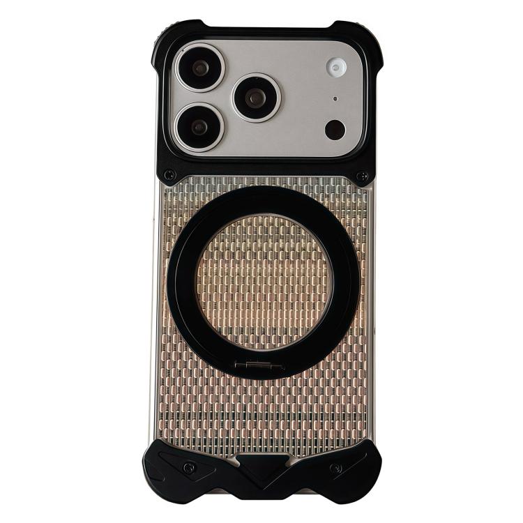 For iPhone 17 Pro Eagle Metal Frameless Woven Fabric PC Magnetic Holder Phone Case(Black)