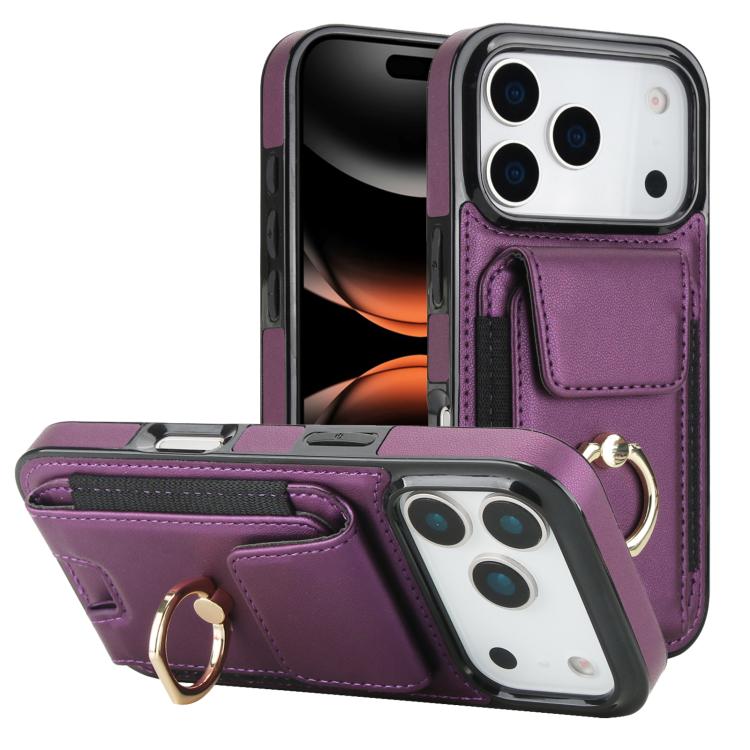 For iPhone 17 Pro Elastic Card Bag Ring Holder Phone Case(Purple)