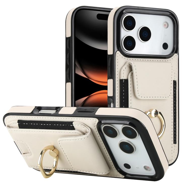 For iPhone 17 Pro Elastic Card Bag Ring Holder Phone Case(White)