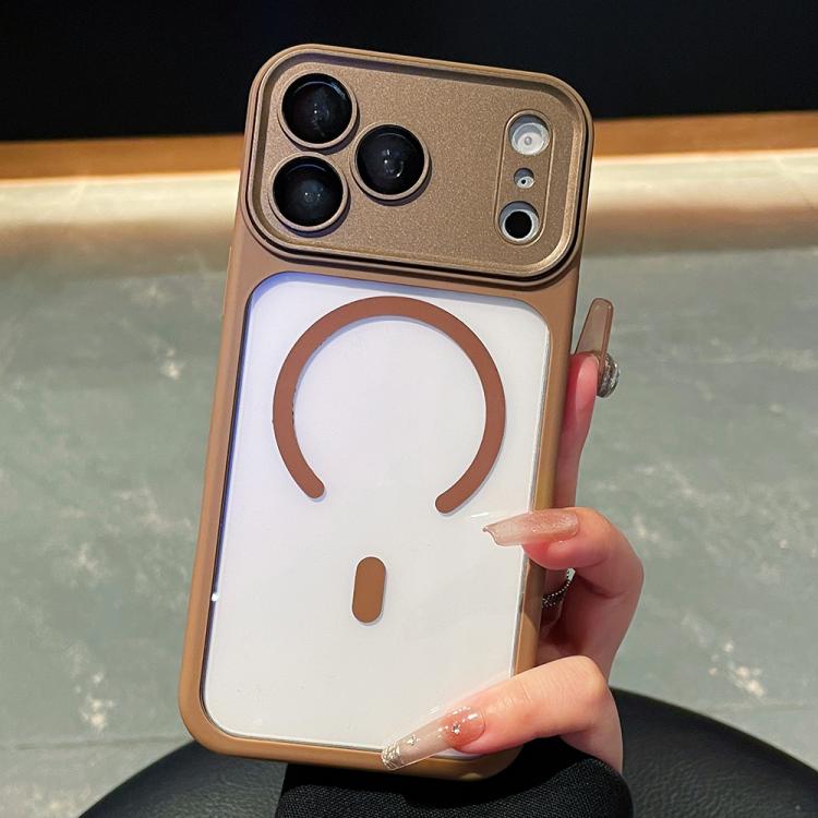 For iPhone 17 Pro Electroplated Camera Full Coverage Magnetic Transparent Phone Case(Dessert Gold)