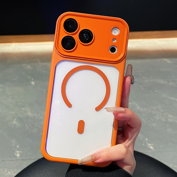 For iPhone 17 Pro Electroplated Camera Full Coverage Magnetic Transparent Phone Case(Orange)