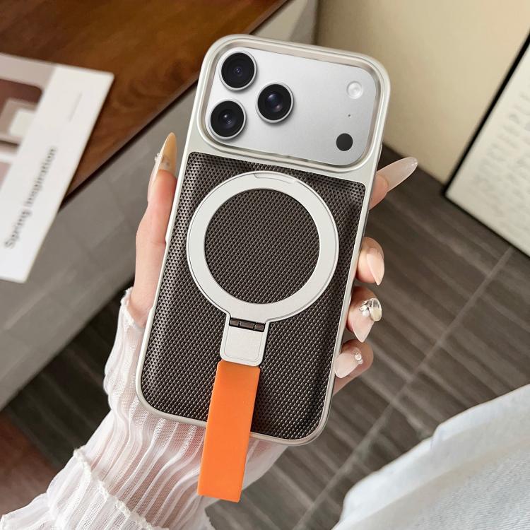 For iPhone 17 Pro Electroplated Diamond Texture Ring Magnetic Holder Phone Case(Coffee)