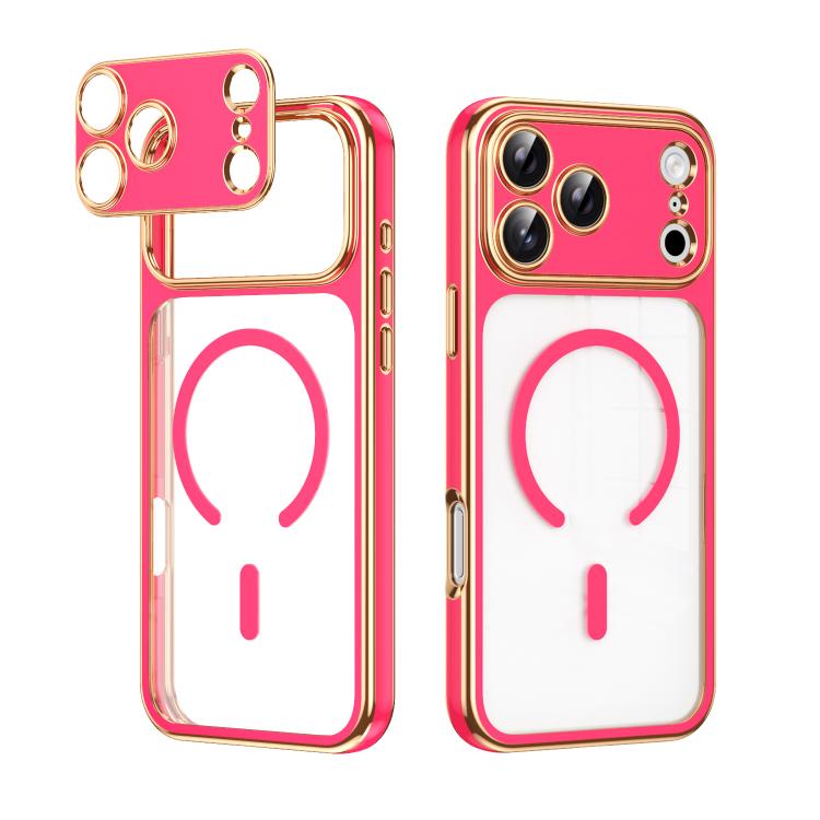 For iPhone 17 Pro Electroplated Dual Color TPU Detachable Lens Magnetic Shockproof Phone Case(Rose Red)