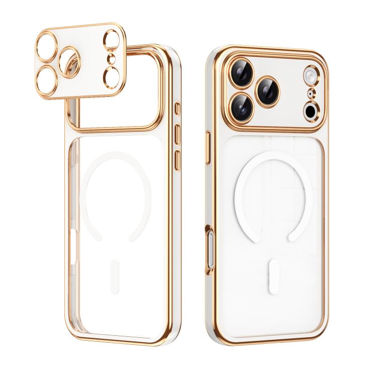 For iPhone 17 Pro Electroplated Dual Color TPU Detachable Lens Magnetic Shockproof Phone Case(White)