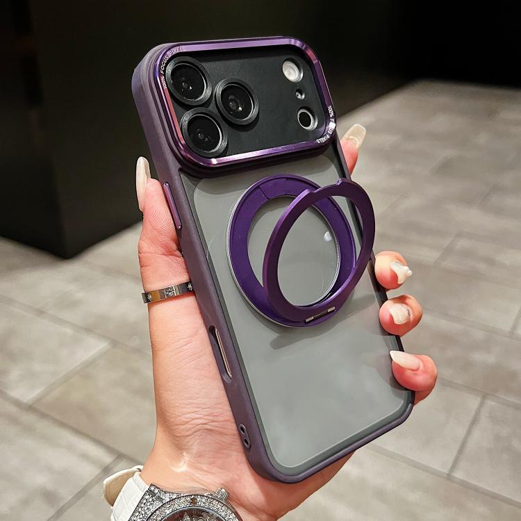 For iPhone 17 Pro Electroplated Eagle Eye Rotating Bracket Magnetic Phone Case(Purple)