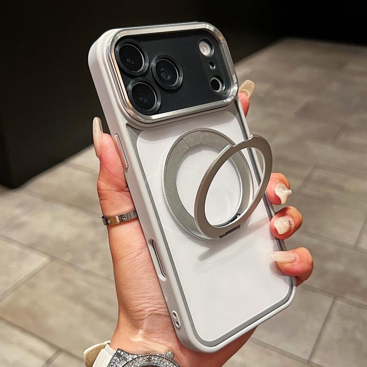 For iPhone 17 Pro Electroplated Eagle Eye Rotating Bracket Magnetic Phone Case(White)