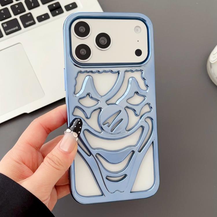 For iPhone 17 Pro Electroplated Hollow Out Clown Heat Dissipation TPU Phone Case(Blue)