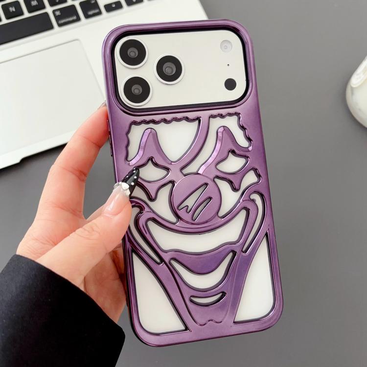For iPhone 17 Pro Electroplated Hollow Out Clown Heat Dissipation TPU Phone Case(Purple)