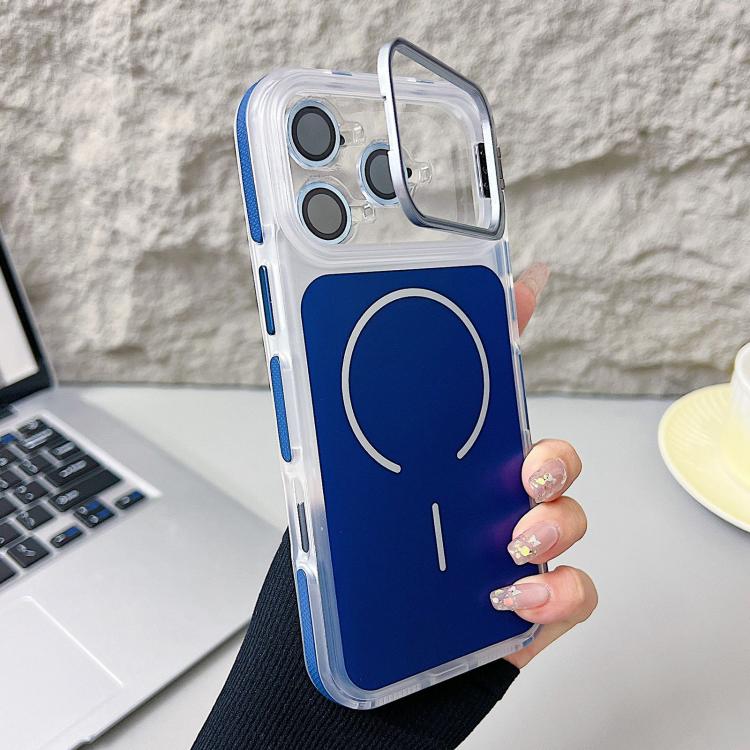 For iPhone 17 Pro Electroplated Lens Holder MagSafe PC Hybrid TPU Phone Case(Blue)