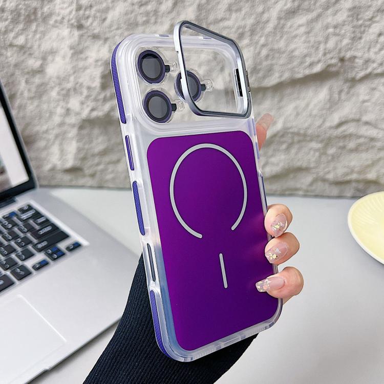 For iPhone 17 Pro Electroplated Lens Holder MagSafe PC Hybrid TPU Phone Case(Purple)