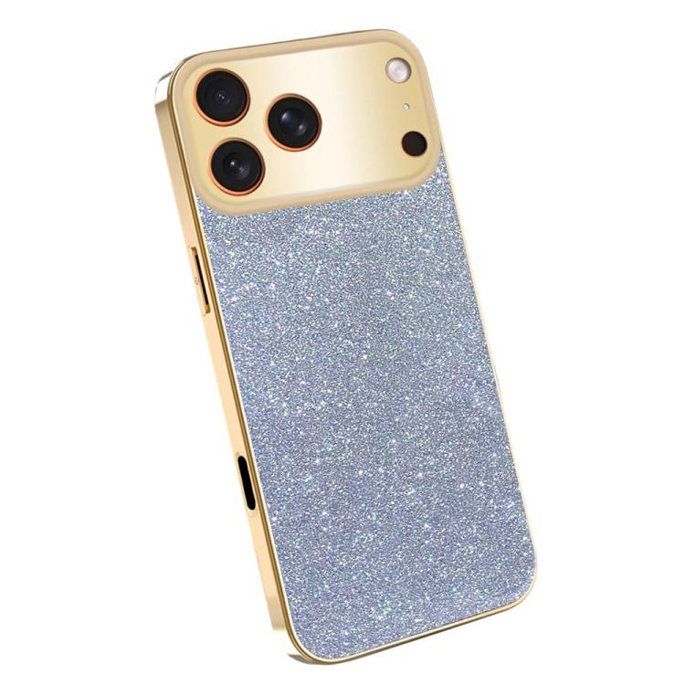 For iPhone 17 Pro Electroplating Frame Sparkling Glitter Shockproof Phone Case(Blue)