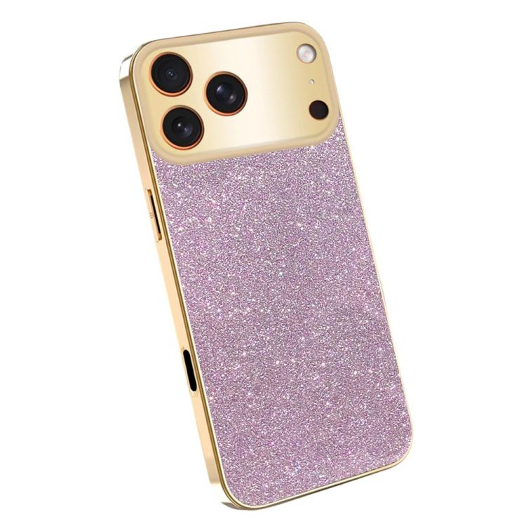 For iPhone 17 Pro Electroplating Frame Sparkling Glitter Shockproof Phone Case(Purple)