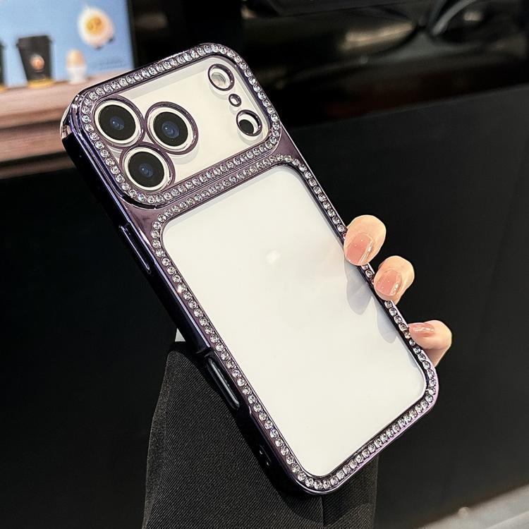 For iPhone 17 Pro Electroplating PC Hybrid TPU Rhinestone Phone Case(Dark Purple)