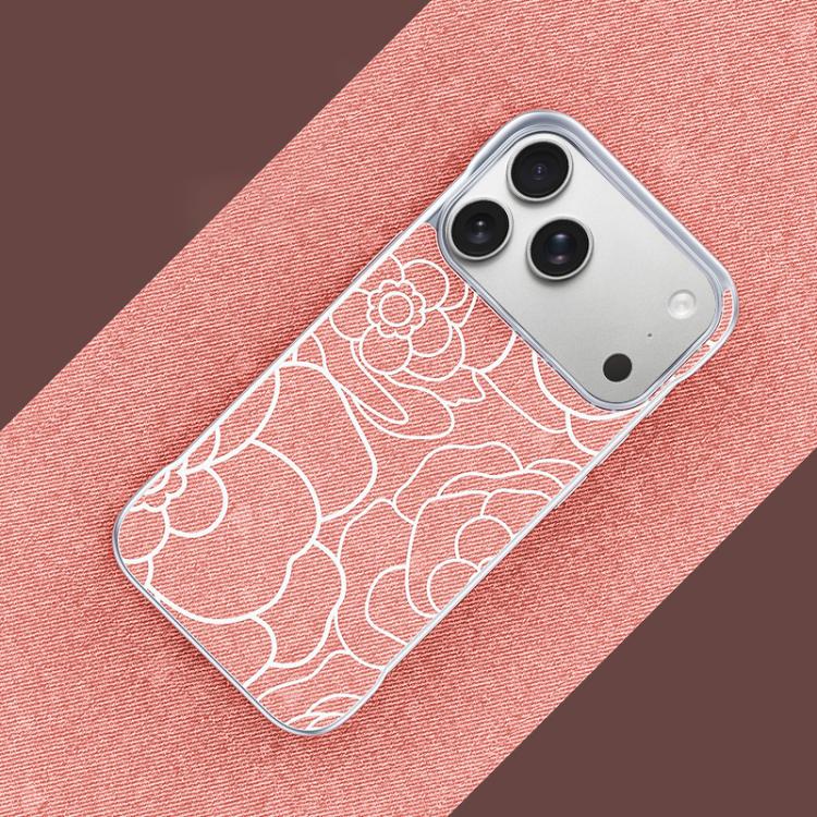 For iPhone 17 Pro Embossed Camellia Flower Linen Fabric Magnetic Half Coverage Phone Case(Pink)