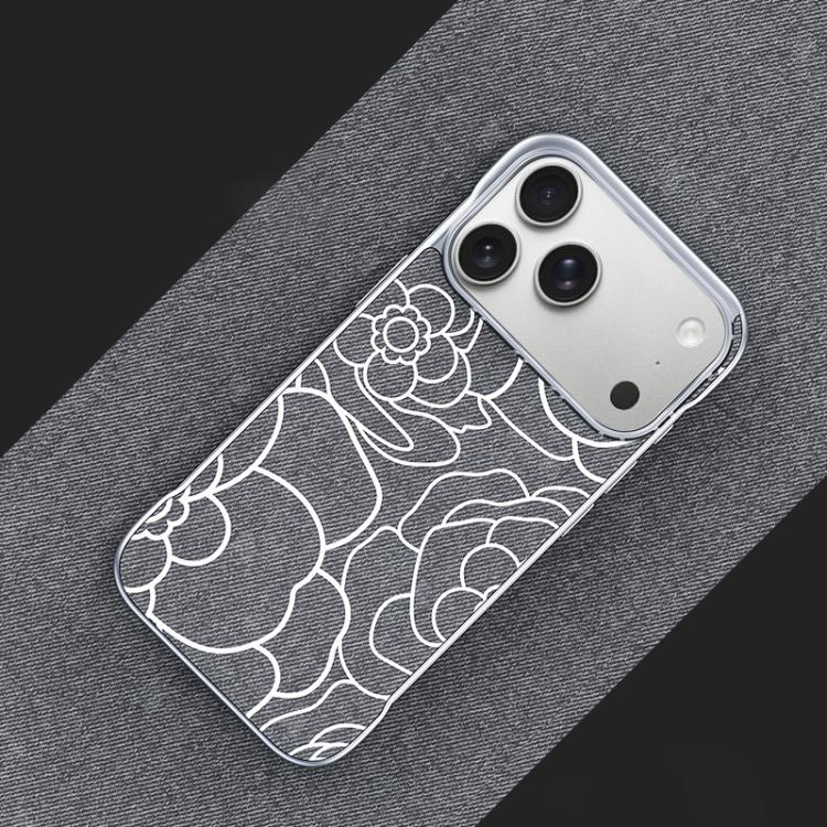 For iPhone 17 Pro Embossed Camellia Flower Linen Fabric Magnetic Half Coverage Phone Case(Titanium Gray)