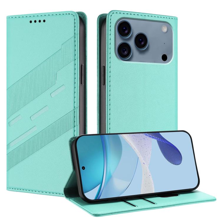 For iPhone 17 Pro Embossed Multi-functional Wallet Retro Leather Phone Case(Mint Green)
