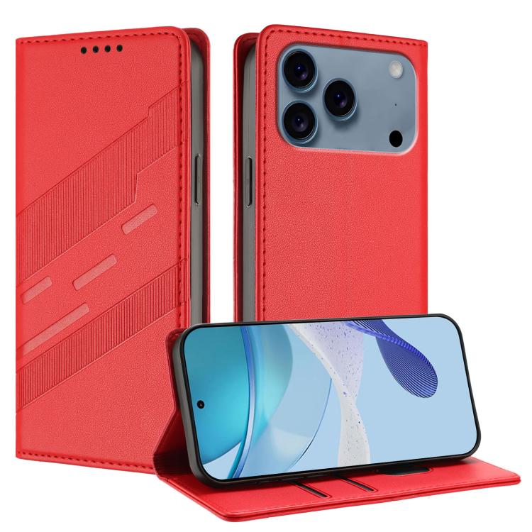 For iPhone 17 Pro Embossed Multi-functional Wallet Retro Leather Phone Case(Red)
