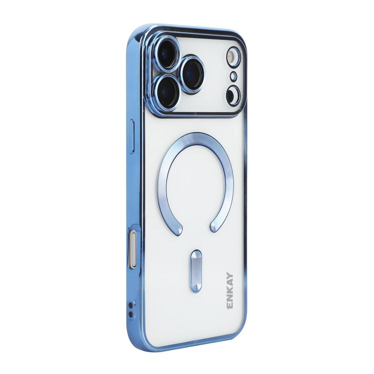 For iPhone 17 Pro ENKAY Hat-Prince Magsafe Electroplated TPU Clear Shockproof Phone Case(Blue)