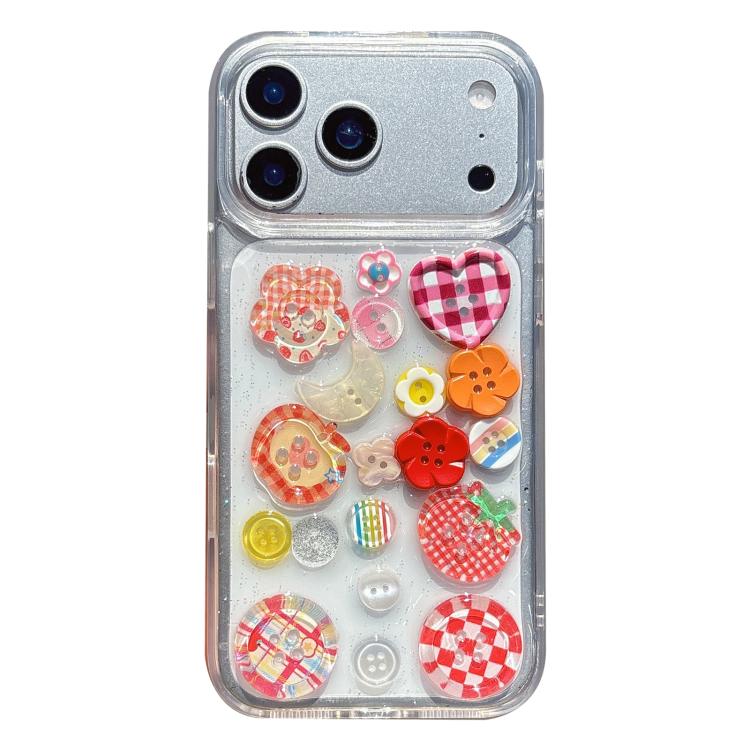 For iPhone 17 Pro Epoxy Resin 3D Pattern Acrylic Transparent Phone Case(Strawberry Buttons)