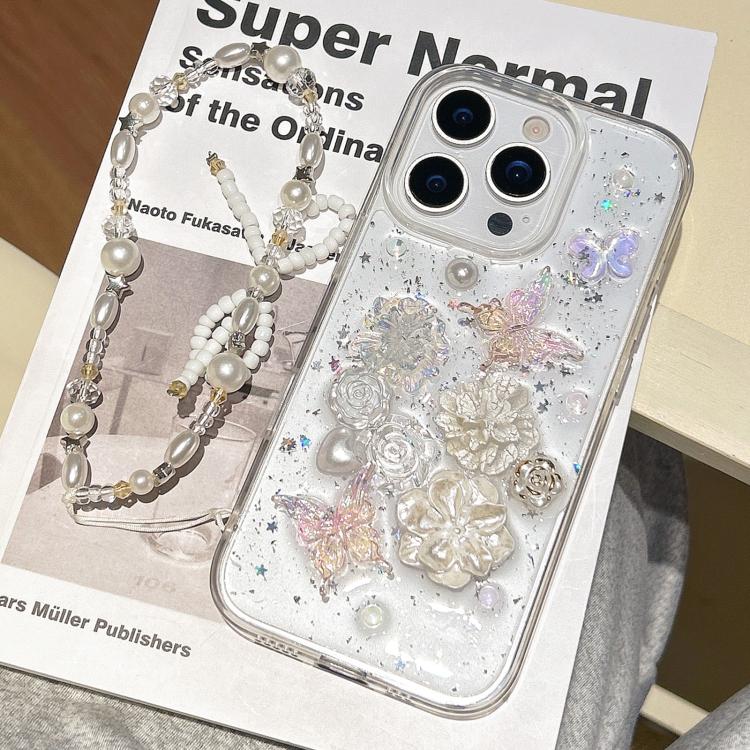 For iPhone 17 Pro Epoxy Ruffled Petals Acrylic Phone Case with Bracelet(Transparent)