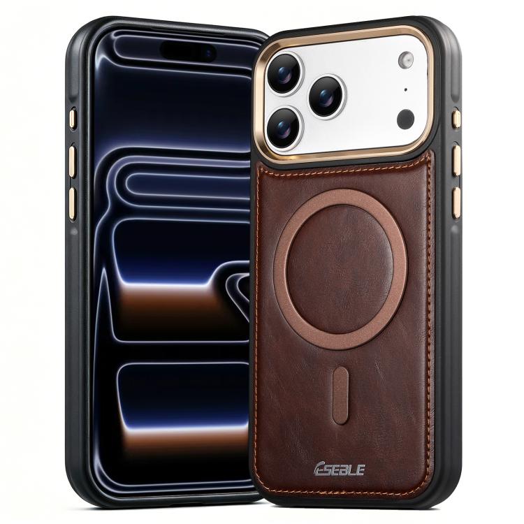 For iPhone 17 Pro ESEBLE Crazy Horse Pattern Airbag Shockproof Magnetic Phone Case(Coffee)