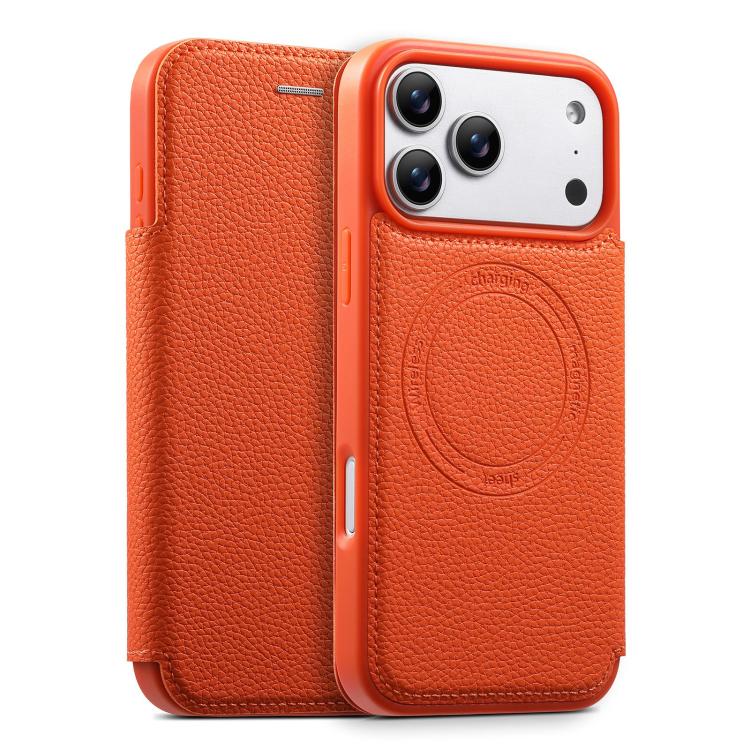 For iPhone 17 Pro ESEBLE Ultra-thin Card Slot Magnetic Vegan Leather Phone Case(Orange)
