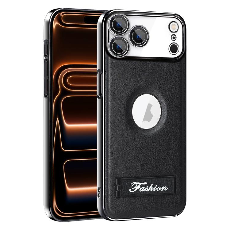 For iPhone 17 Pro Fashion Electroplated Fold Holder Shockproof Phone Case(Black)