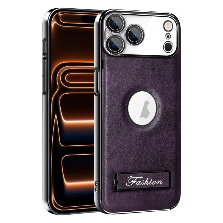 For iPhone 17 Pro Fashion Electroplated Fold Holder Shockproof Phone Case(Purple)