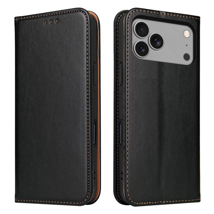 For iPhone 17 Pro Fierre Shann PU Genuine Leather Texture Phone Case(Black)