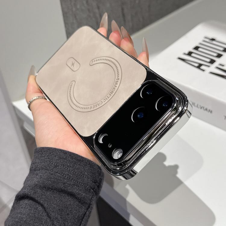 For iPhone 17 Pro Fine Hole Lambskin Magnetic Phone Case(Beige)