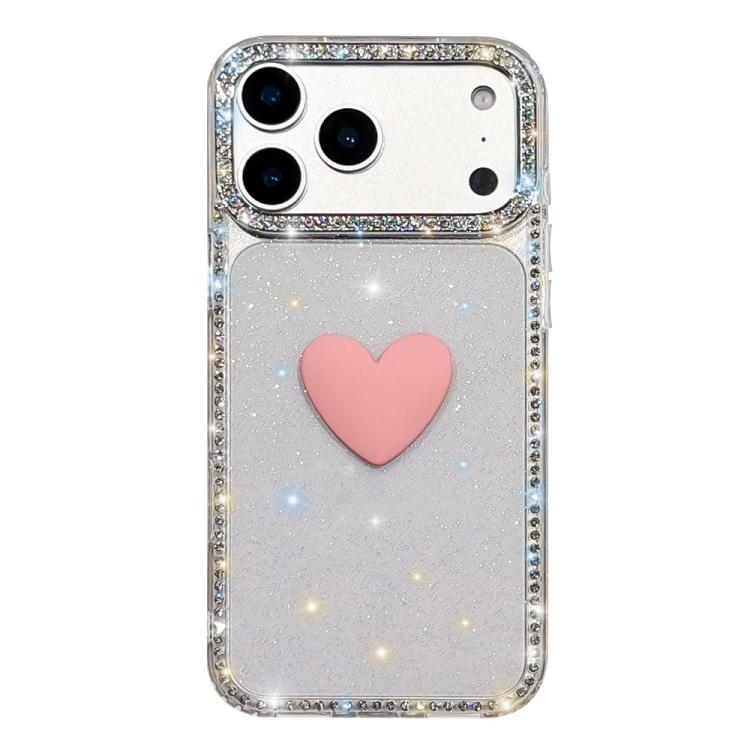 For iPhone 17 Pro Flash Rhinestone Double-sided IMD Love Heart Phone Case(Glitter Transparent)