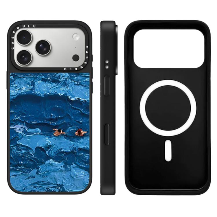 For iPhone 17 Pro Floating Man Series Pattern Mirror Magnetic Phone Case(Ocean Waves)