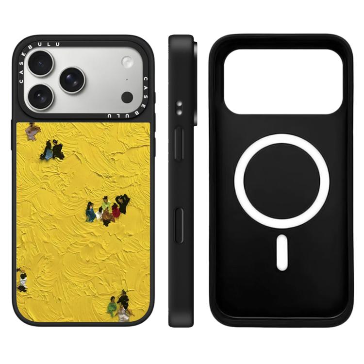 For iPhone 17 Pro Floating Man Series Pattern Mirror Magnetic Phone Case(Wheat Field)