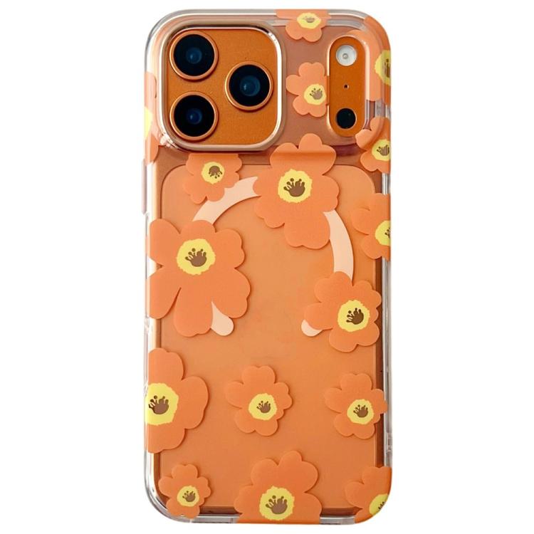 For iPhone 17 Pro Floral Pattern TPU + PC Magnetic Phone Case(Orange)