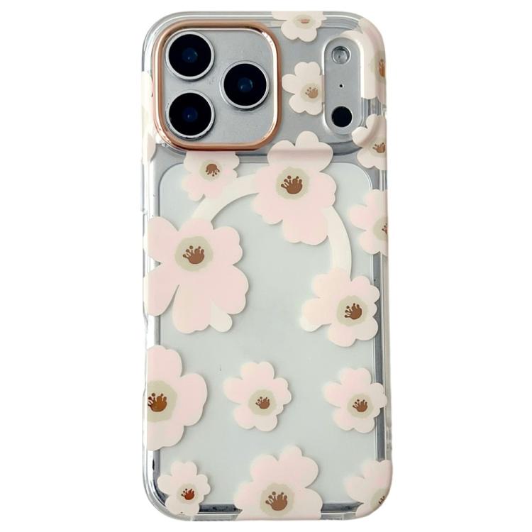 For iPhone 17 Pro Floral Pattern TPU + PC Magnetic Phone Case(Pink)