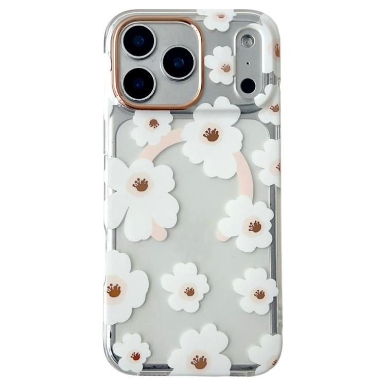 For iPhone 17 Pro Floral Pattern TPU + PC Magnetic Phone Case(White Pink)
