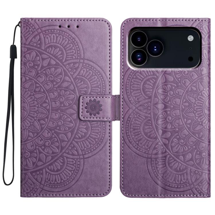For iPhone 17 Pro Flower Embossed Leather Phone Case(Purple)