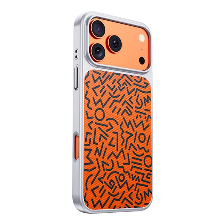 For iPhone 17 Pro Flower World Series Leather Magnetic TPU Phone Case(Graffiti Orange)