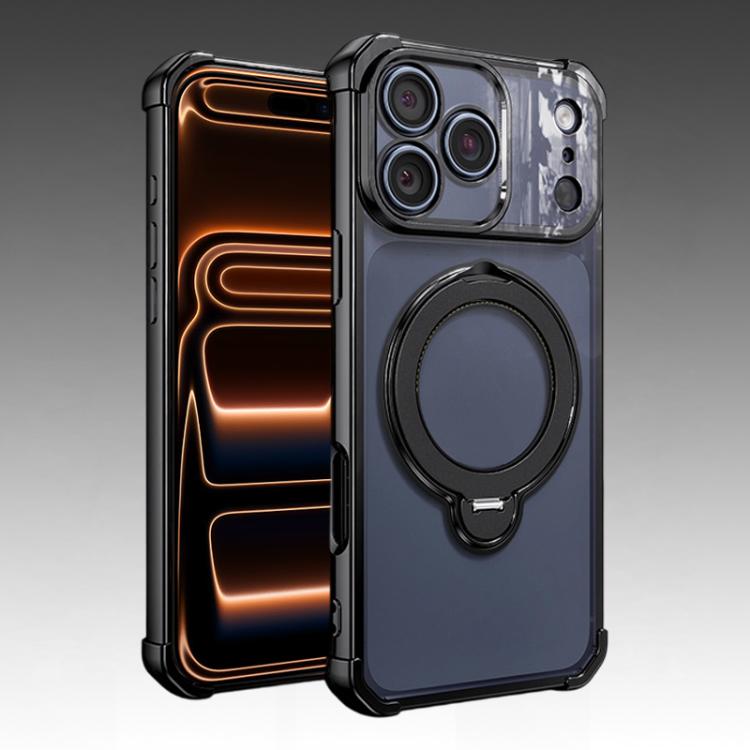 For iPhone 17 Pro Four-Corner Airbags Shockproof Rotation Holder Magnetic Phone Case(Black)