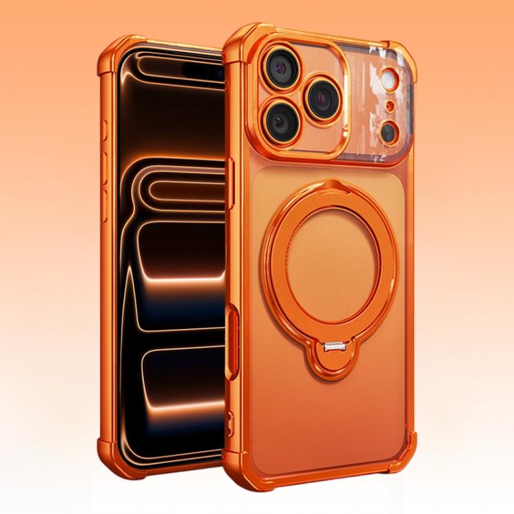 For iPhone 17 Pro Four-Corner Airbags Shockproof Rotation Holder Magnetic Phone Case(Orange)