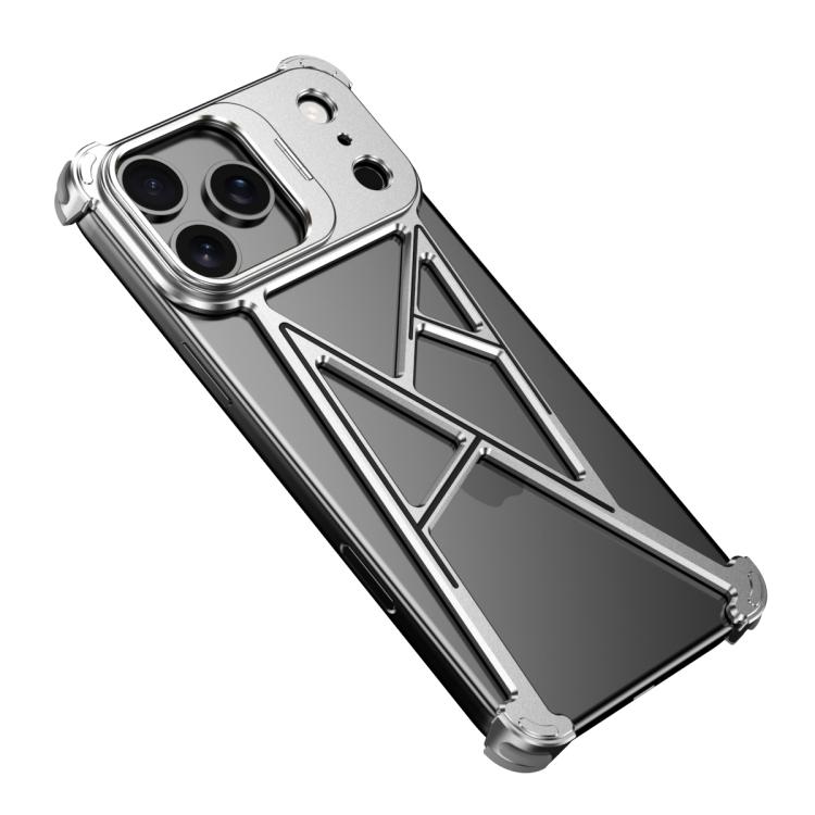 For iPhone 17 Pro Four Corner Shockproof Lens Bracket Hollow Metal Phone Case(Silver)