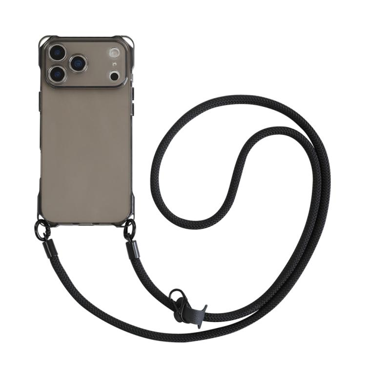 For iPhone 17 Pro Four-corner Shockproof TPU Phone Case with Lanyard(Black)