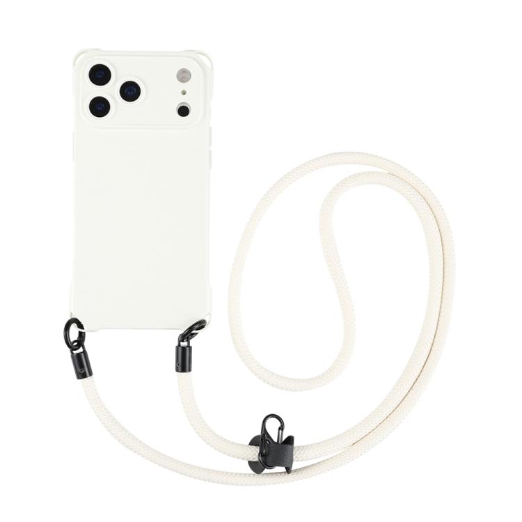 For iPhone 17 Pro Four-corner Shockproof TPU Phone Case with Lanyard(Transparent White Key)