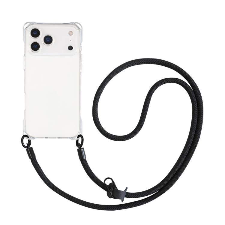 For iPhone 17 Pro Four-corner Shockproof TPU Phone Case with Lanyard(White)