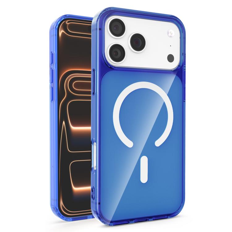 For iPhone 17 Pro Four-corner U-shaped Airbag Semi-transparent MagSafe Case(Dark Blue)