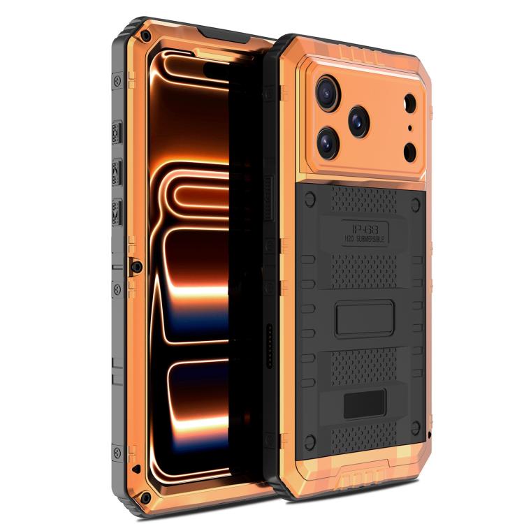 For iPhone 17 Pro Four-proof Metal Hybrid Silicone Phone Case(Orange)