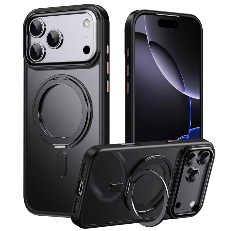For iPhone 17 Pro Frosted 360 Degree MagSafe Magnetic Holder Phone Case(Black)